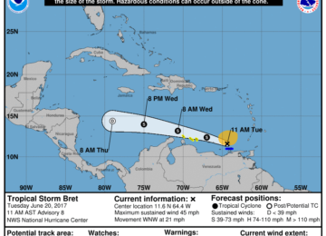 Tropical Storm Bret Continues to Move Away From The State of Grenada