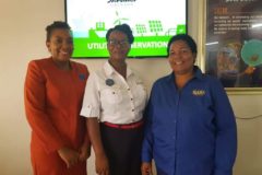 Stephanie-Sylvester-Centre-thanks-Jamila-Samuel-of-Nawasa-left-and-Myrna-Julien-GSWMA-for-presenting-to-the-Sandals-team