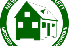 Green and white circular logo with a house in the middle representing the New National Party of Grenada