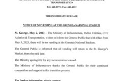 Notice of No Vending at The Grenada National Stadium