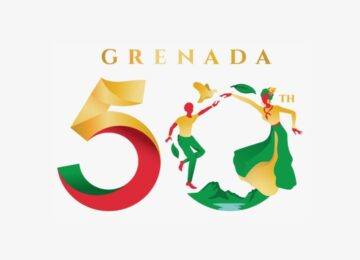 Logo in red gold and green saying Grenada