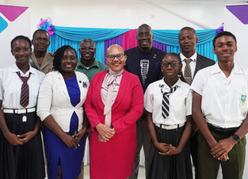 Image of a group of students and Republic Bank's officials at the Intercol Launch